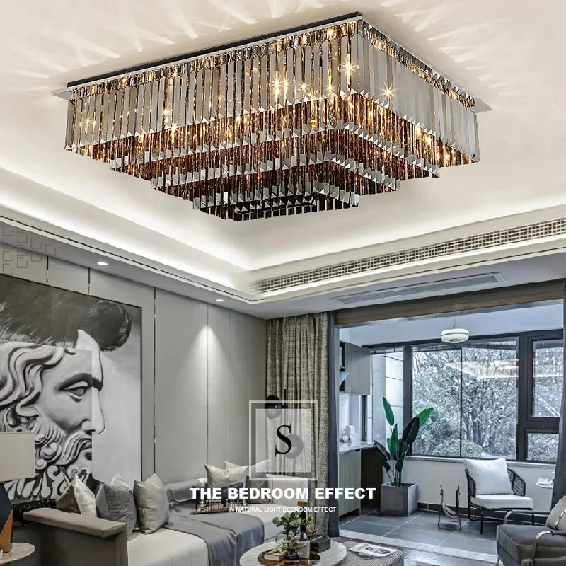 

Square Cristal Lamparas Colgantes De Techo Living Room Lustres Home Decor LED Ceiling lamp Crystal Ceiling Chandelier Lights