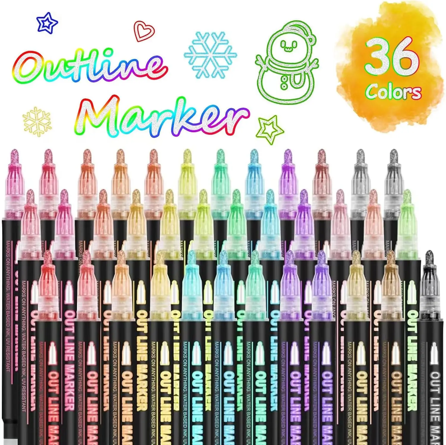 Shimmer Markers Double Line Outline Markers, 24 Colors Squiggles Shimmer Outline Markers Pen Set For Drawing Art School Supplies, Glitter Markers Set