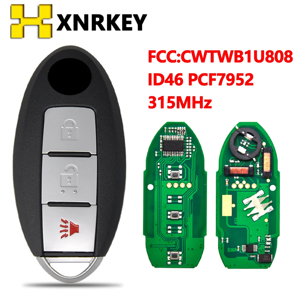 XNRKEY FCC:CWTWB1U808 Smart Car Remote Key 315MHz For Nissan Cube Juke Quest Leaf Versa 2011-2017 ID46 PCF7952 Chip