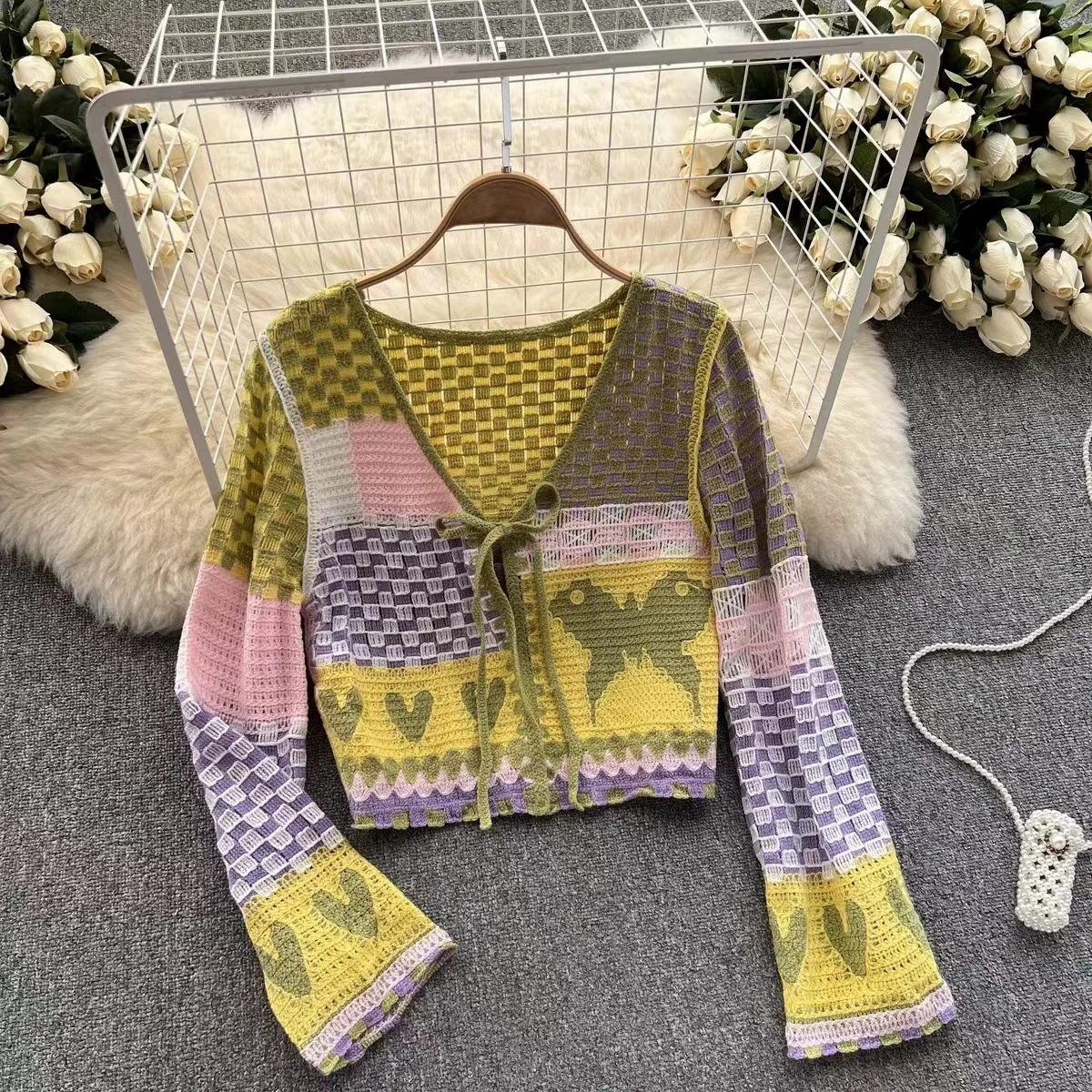 90s Fashion Y2k Aesthetic Knitted Slim Open Stitch Cropped