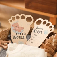 Baby Footprint Photography Prop Wooden Milestone Card Newborn Growth Commemoration Hello World Props photography Accessories 5