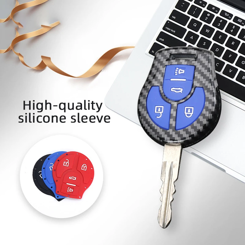 Car Key Shell Carbon Fiber ABS Remote Car Key Case Silicone Full Cover For Nissan Juke March Qashqai Sunny Sylphy Tiida X-Trail