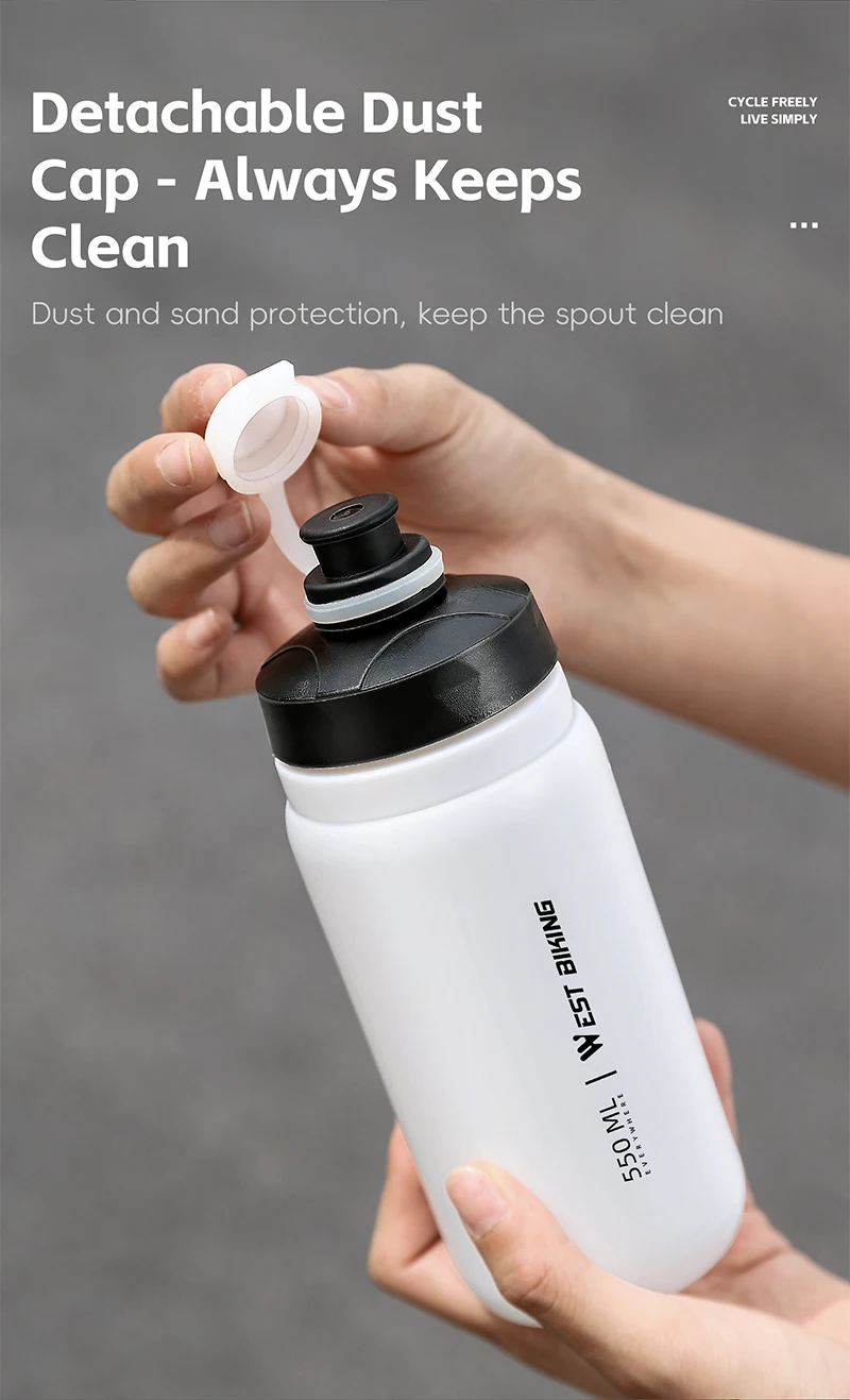 WEST BIKING Squeeze Fahrrad-Trinkflasche 550ml/720ml PP5 Outdoor-Sport Auslaufsichere Flasche mit Staubschutz Tragbarer Fahrradbecher – Detail 11