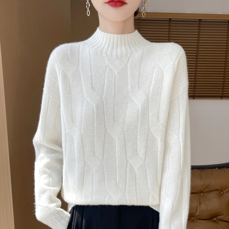 New Fashion Autumn And Winter Merino Wool Pullover Sweater Solid Color Long Sleeve Basic Thermal Top 100% Pure Wool SweaterWQ701 - Image 4