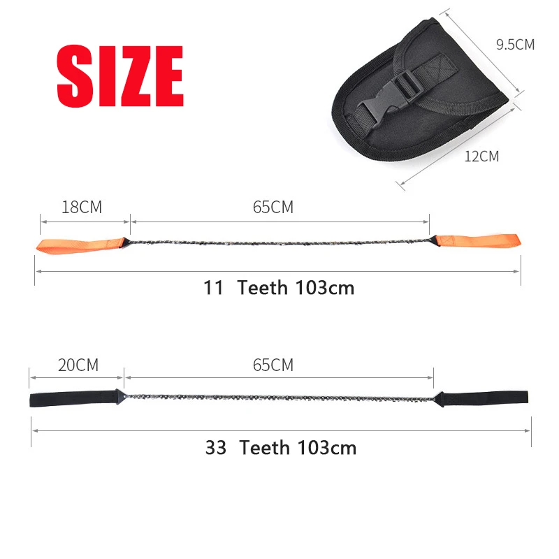 Portable Hand Zipper Saw Outdoor Chain Wire Saw 11/33 Teeth Manganese Steel Pocket Wire 24 Inch Garden Pruning Tool
