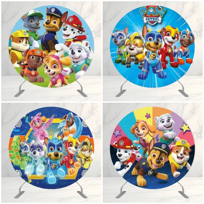 Paw Patrol 라운드 사진 사진 배경 베이비 샤워 서클 커버 어린이 생일 파티 장식 사진 배경