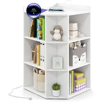 Wooden Cubby Bookcase with USB Ports and Outlets, 3-Tier Kids Bookshelf, 9-Cube Toy Storage Organizer for Playroom, (White) 1