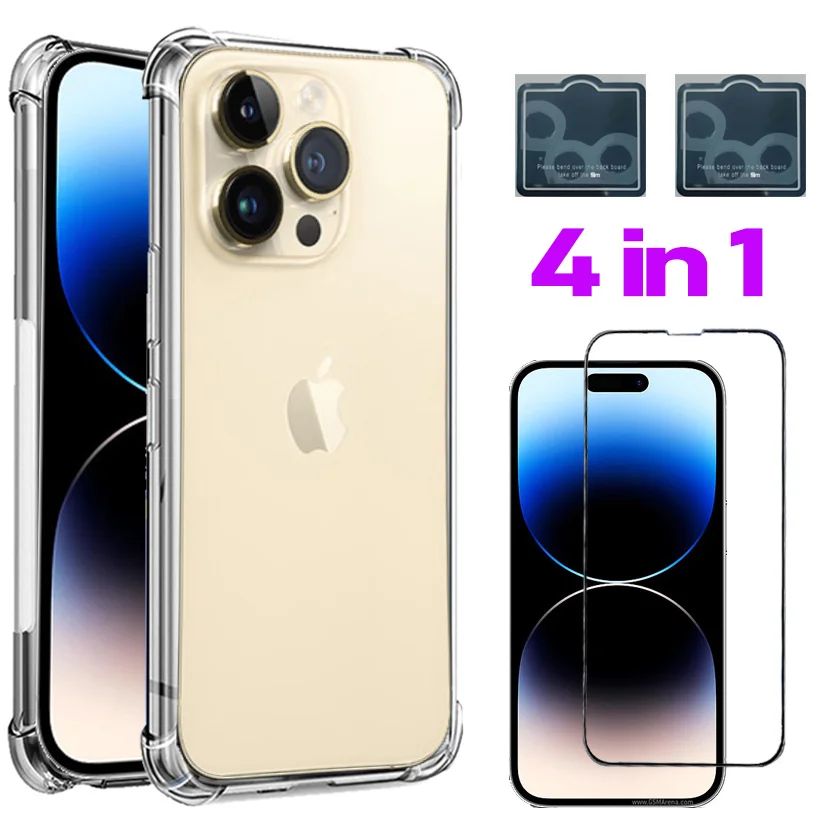 Cover Per Iphone 14 Pro Max Custodie In Silicone+Vetro Temperato Iphone 14 Promax Case Morbida Trasparente Apple Iphone 14Pro Max Smartphone Antiurto 