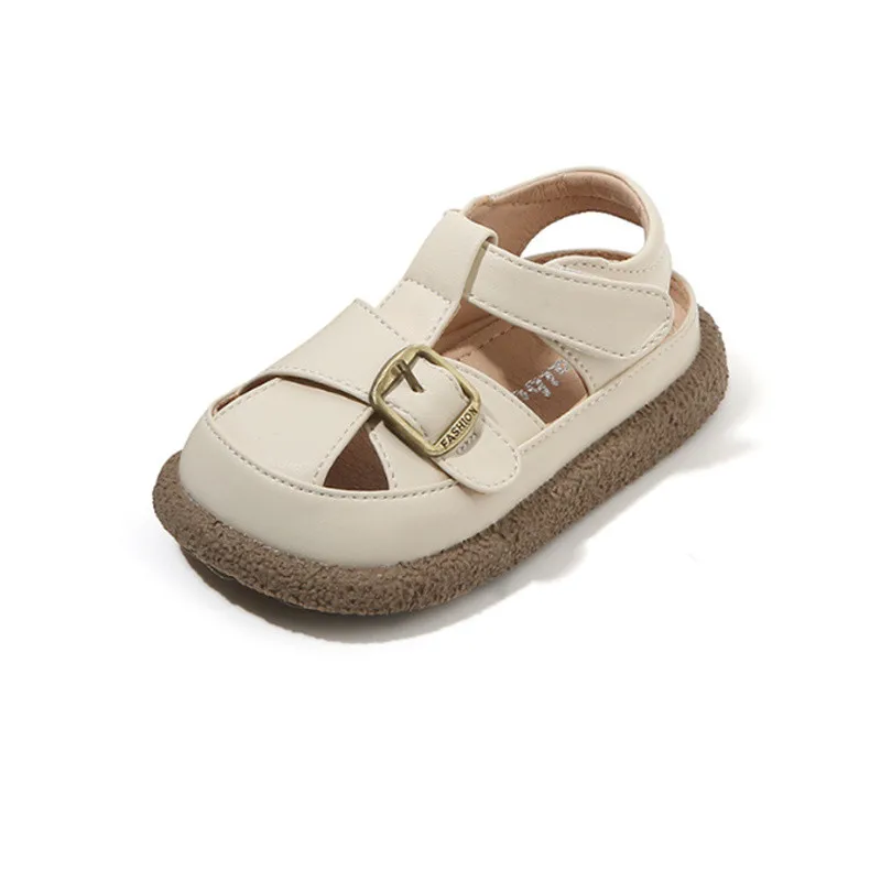 New Summer Baby Shoes Leather Cut-outs Buckle Soft Sole Boys Sandals Closed Toe Non-slip Fashion Toddler Girls Sandals