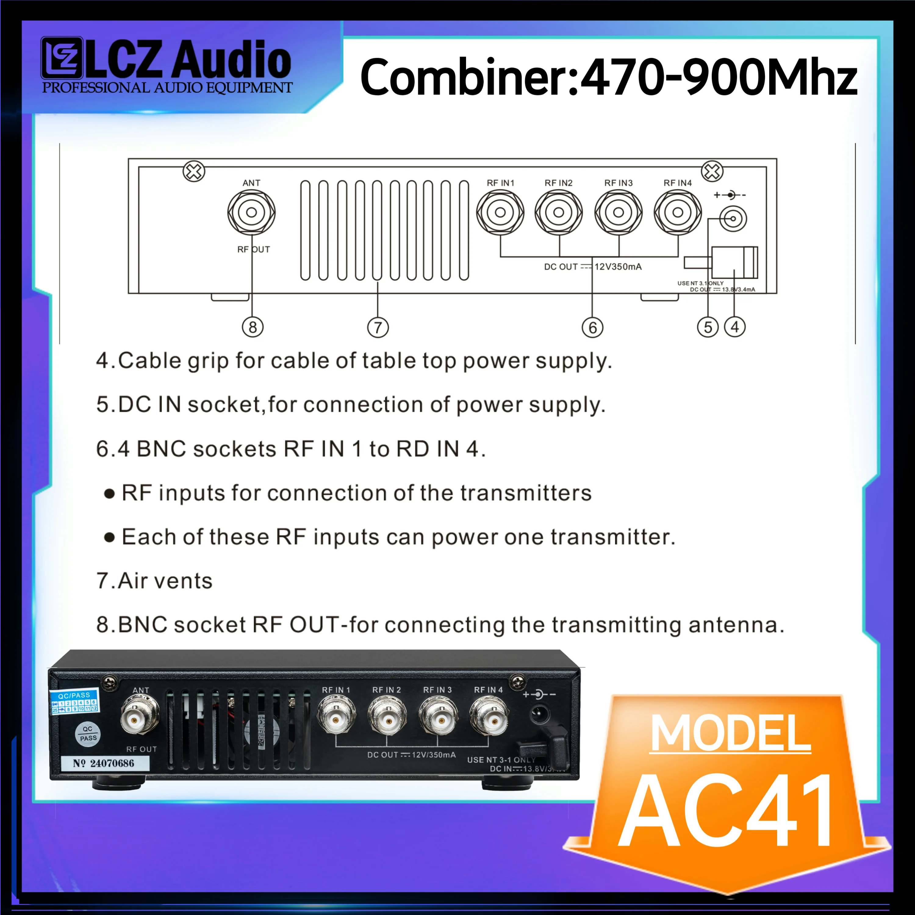LCZ Audio AC41 Antenna Distribution System Active Antena Combiner Wireless In Ear Monitor Antenna Arrays For Wireless Microphone