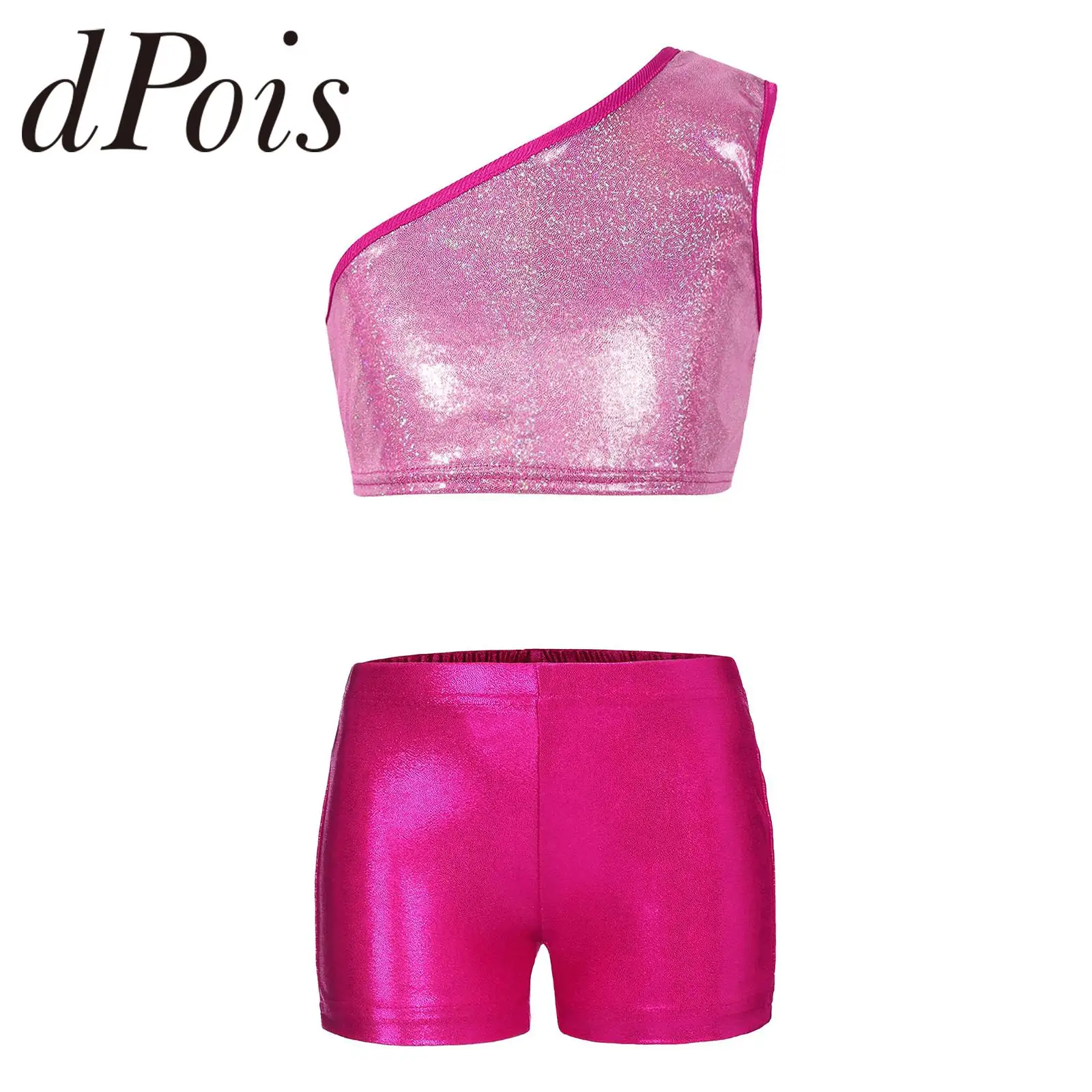 

Детские танцевальные костюмы для балета для девочек Детская блестящая танцевальная одежда блестящие джазовые танцевальные костюмы укороченный топ без рукавов с шортами