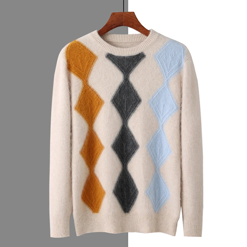

DjzDsm 100% Mink cashmere men's sweater top crewneck sweater with casual loose sweater 2023 new sweater
