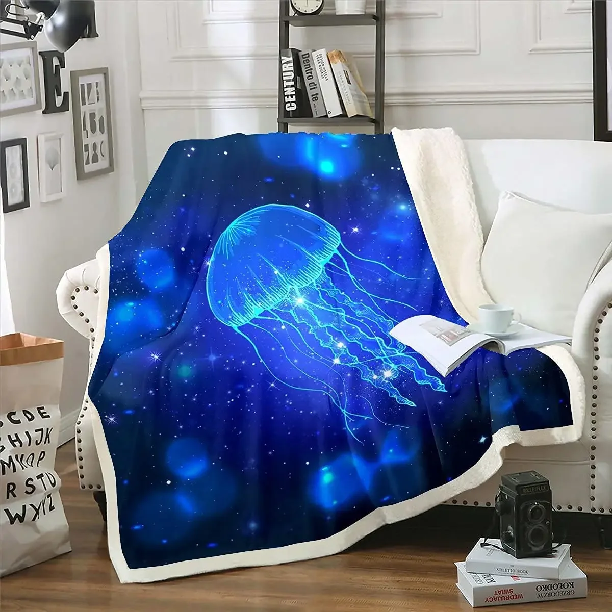 Undersea Blanket,Magic Glowing Jellyfish Underwater Blanket Soft Warm Blankets for Bed Couch Sofa Lightweight Travelling Camping 4