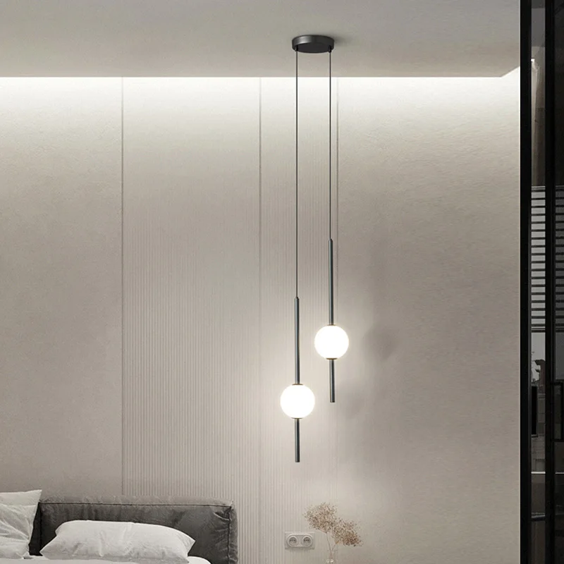 Modern Glass Pendant Lamps for Bedroom Led Chandelier Home Decor Bedside Hanging Suspension Lustre Minimalism Dining Room Lights
