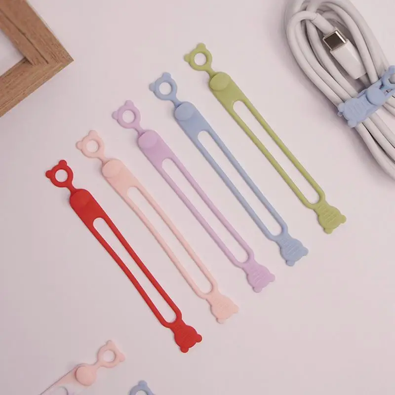 Silicone Cable Ties Elastic Cord Organizer Electrical Cable Ties Adjustable Multipurpose Management 5pcs For Computer