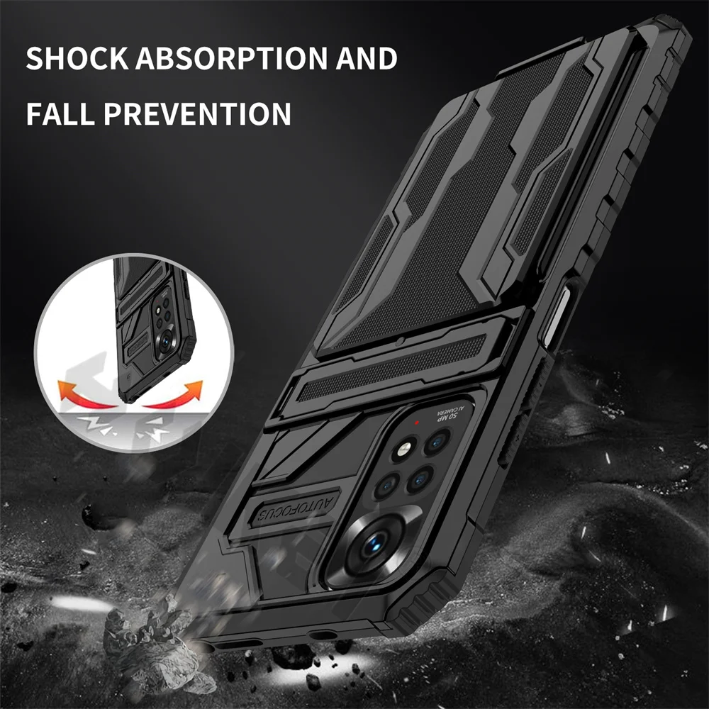 ShockProof Armor Case For Xiaomi Redmi Note 11S  11 10 10S 9 Pro Max 11T Poco M4 M3 X3 Pro Anti Shock KickStand Card Slot Case