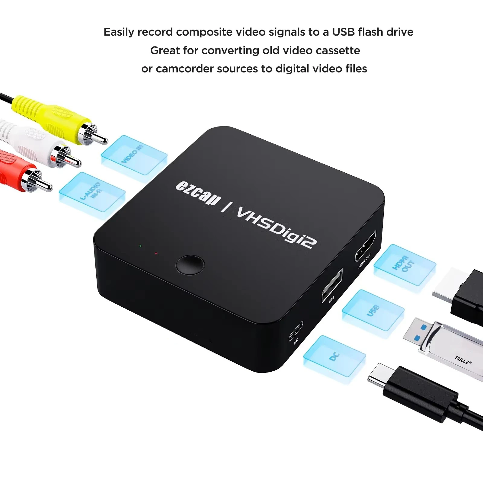3RCA AV Recorder VHS Digitizer Old Video Cassette Camcorder Video Capture Card T