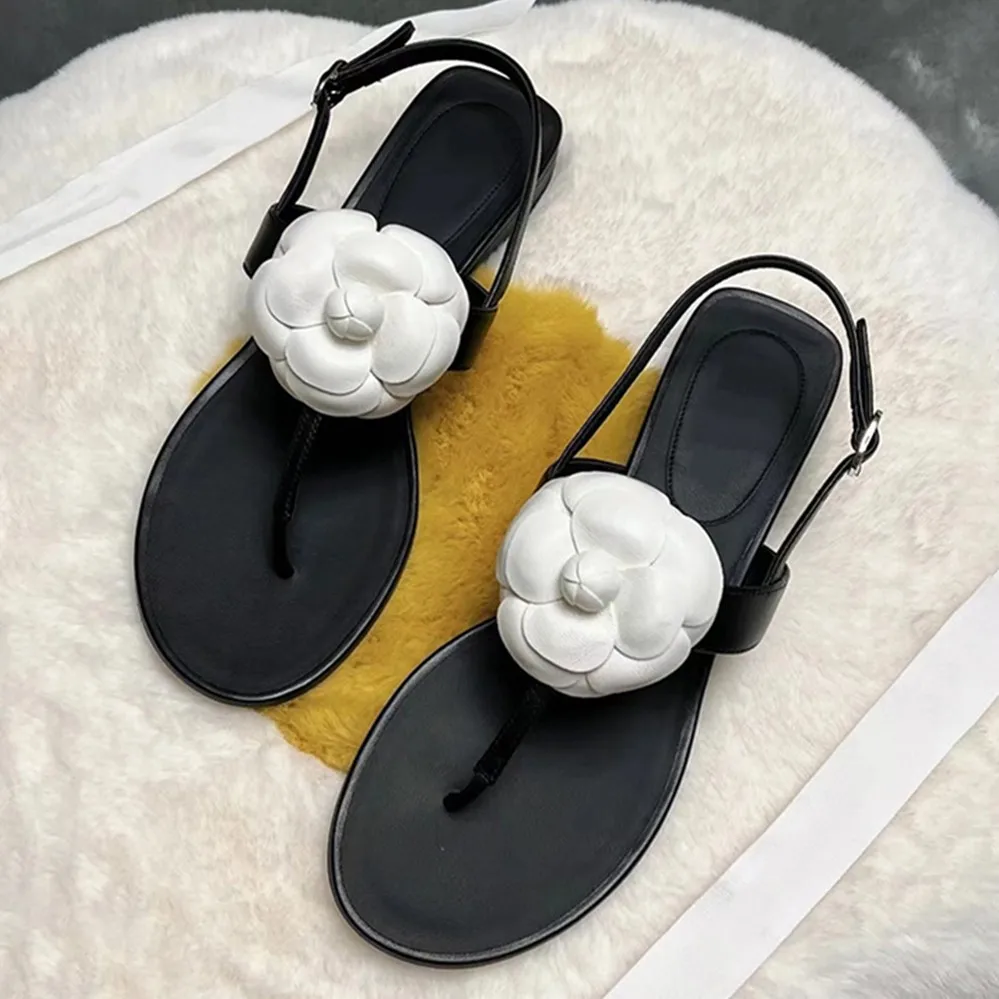 

Withered 2023 New French Fashion Blogger Elegant Flat Sandals Ladies Camellia Roman Casual Sandals Women Sheep Summer