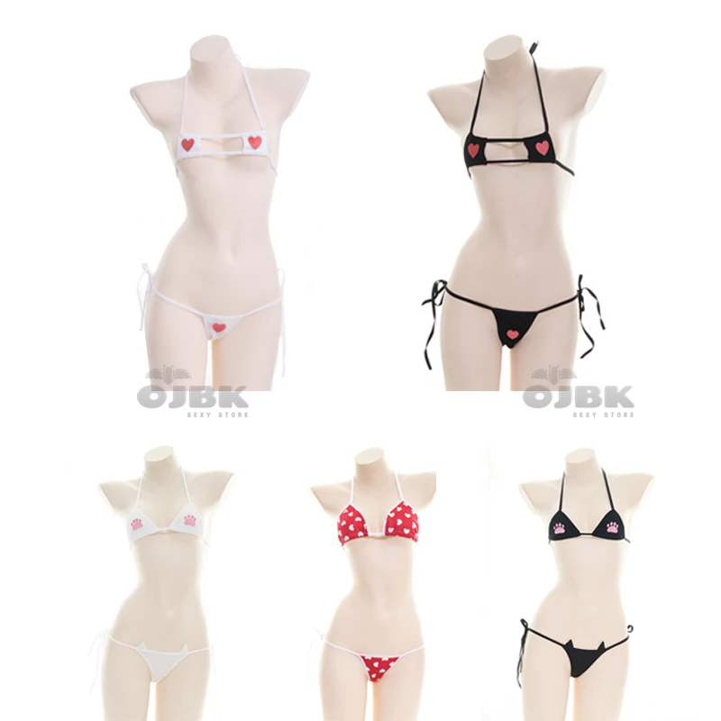 Japanese Sexy Lingerie Lolita Kawaii Blue Pink White Striped Mini Bikini Adult Cosplay Erotic Costumes Bra Women Underwear Set