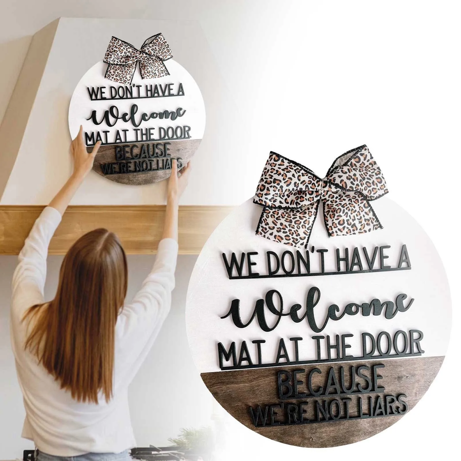 

Front Door Welcome Sign Farmhouse Porch Decoration Wooden Hanging Door Wreath Round Ornament Plaque Wall Door Hanger Pendant