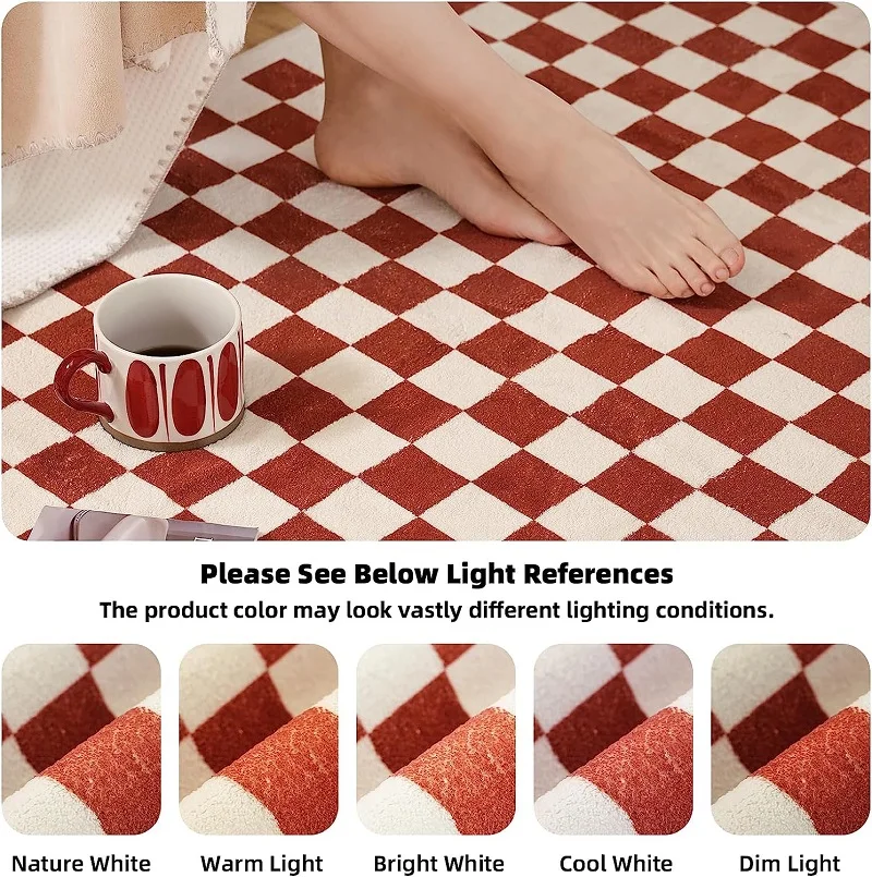 Washable Rugs Decor Indoor Checkered Large Area Rug Boho Bedroom Rug Soft Non-Slip Carpet Rugs for Dining Table Living Room 4