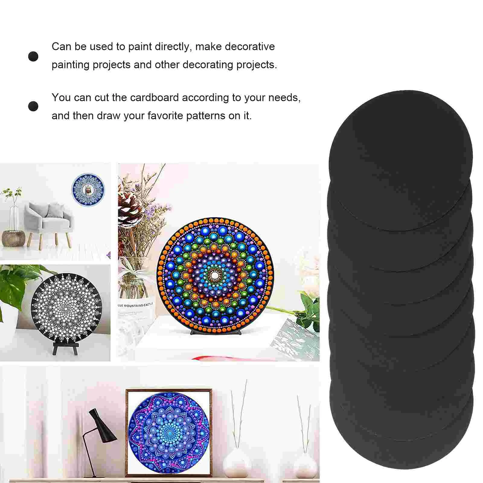 종이 잼 스위트 만다라 드로잉 보드, DIY 라운드 골판지, 블랙 페인팅 도트, 8 개