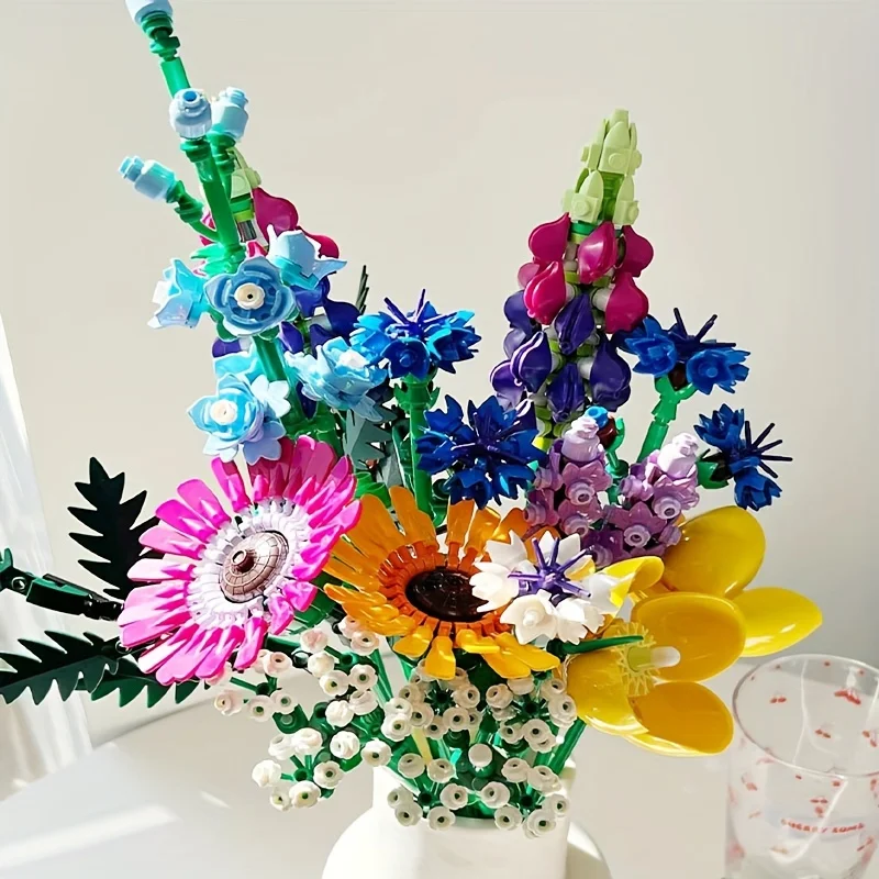 939pcs Wildflower Bouquet Home Decoration Accessories Building Blocks Creative Plant Series Giving Girlfriends Gifts 10313 3
