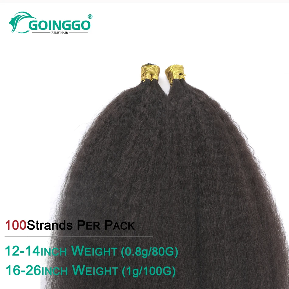 Kinky Straight I Tip Hair Extensions Micro Bead Natural Black Real Human Fusion Hair Extensions per donne nere 50/100 fili