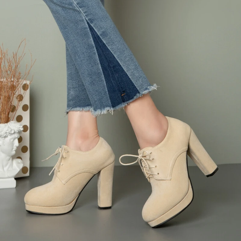 

BLXQPYT Zaptos De Mujer 2022 элегантные модные свадебные туфли с круглым носком на шнуровке женские туфли для невесты на платформе на каблуке вечерние женские туфли 601-4