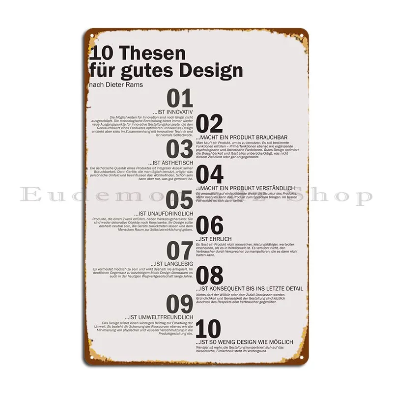 

10 Theses For Good Design Metal Plaque Funny Club Create Club Bar Customized Tin Sign Poster