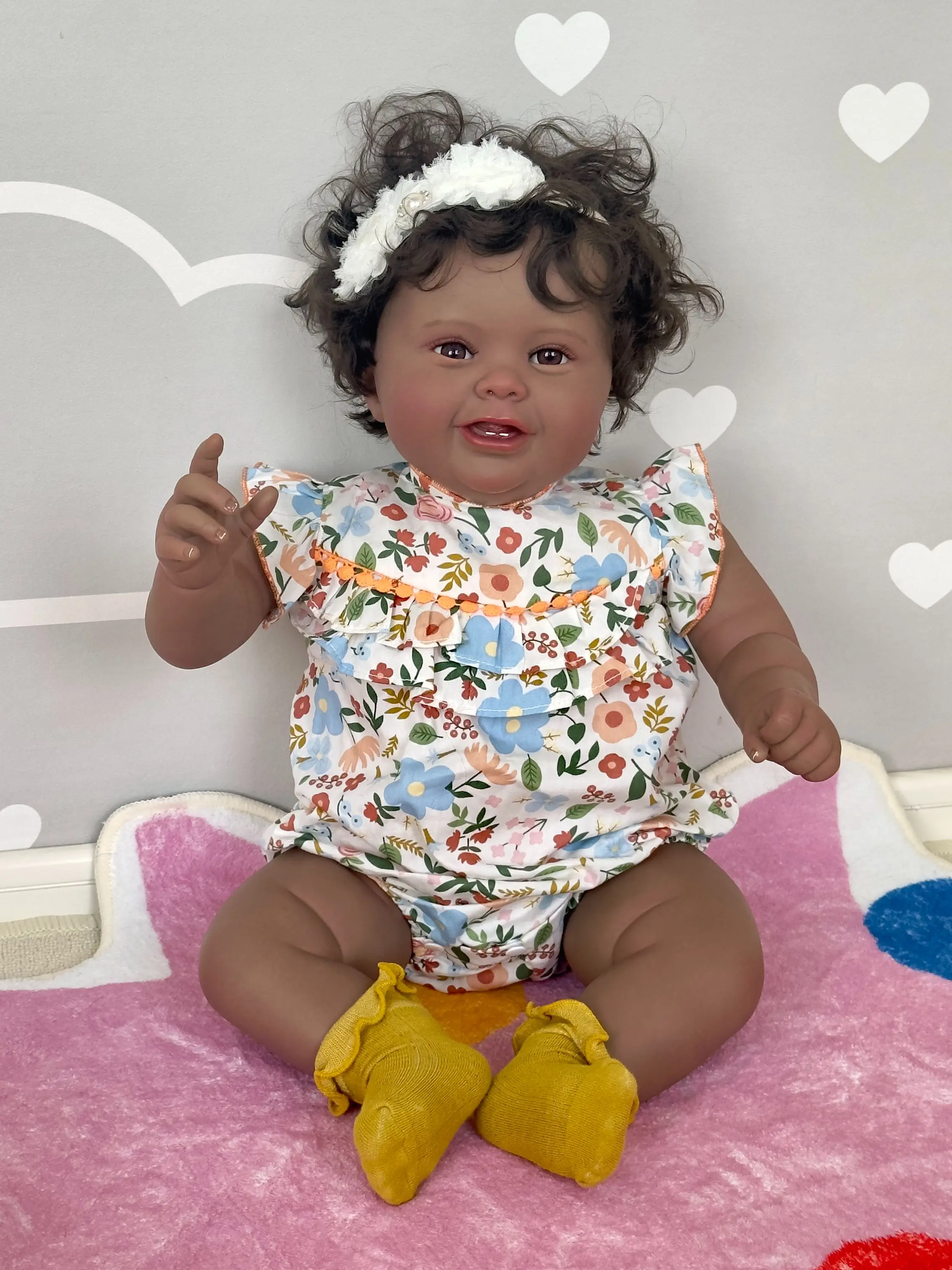 

24Inch African American Doll Kodi Black Skin Reborn Baby Toddler Girl Doll 3D Skin with Visible Veins Handmade Toy Gift