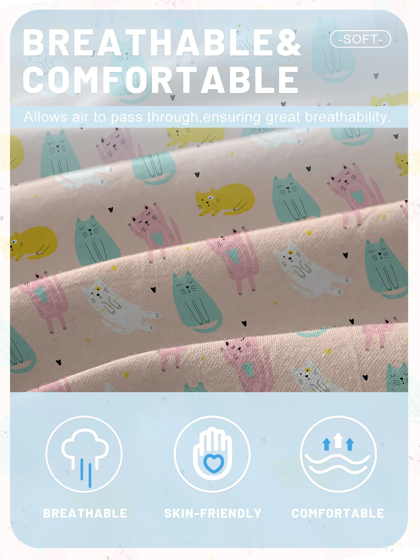 1 Cartoon Cute animal Cat Printed Matte Fitted Sheet, Bedroom Printed Bed Cover, Bedding (Excluding Pillowcases) 5
