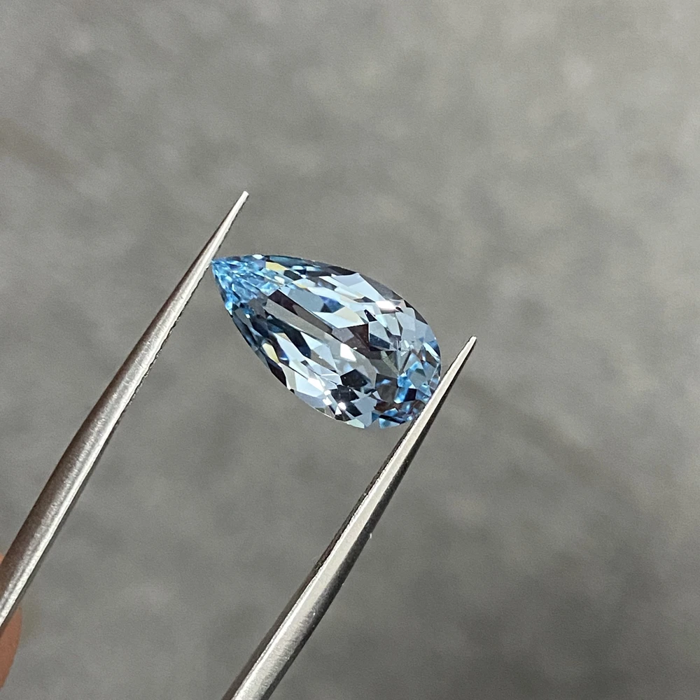 Meisidian Hot Sale Drop Shape 5 Carat 8x15mm Lab Santa Maria Aquamarine Loose Gemstnoe For Ring Making
