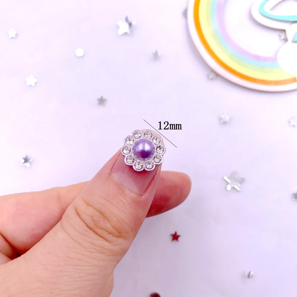 50pcs 12mm 수지 꽃 라운드 진주 플랫 백 크리스탈 네일 라인 석 아플리케 웨딩 DIY 스크랩북 장식 공예 액세서리
