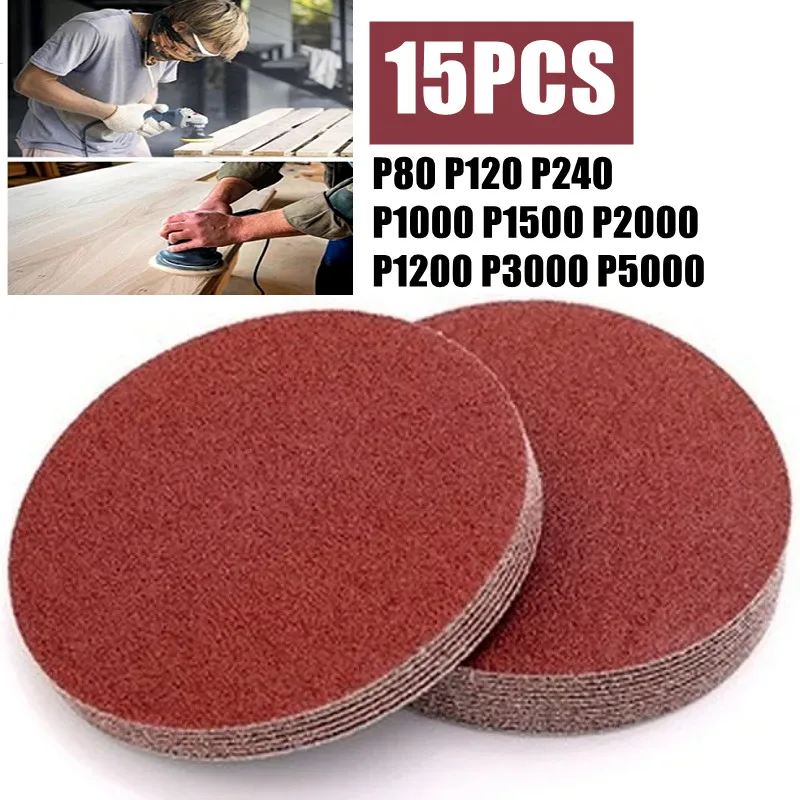15개입 80-5000그릿 7인치 샌딩 디스크 180mm 원형 훅앤루프 사포 목재 가구..