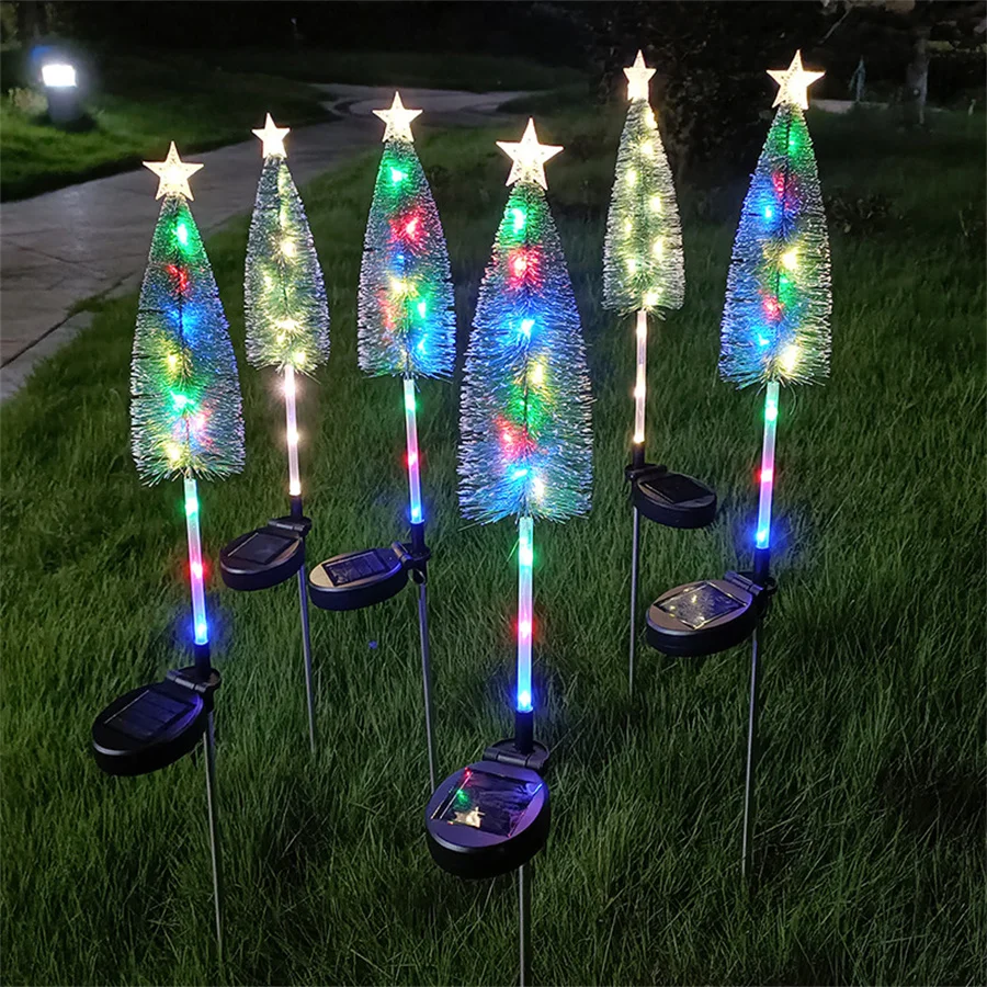 

Solar Christmas Decorations Tree Light With Topper Star 12LED Outdoor Solar Christmas Tree Garden Stake Lights for Pathway Decor