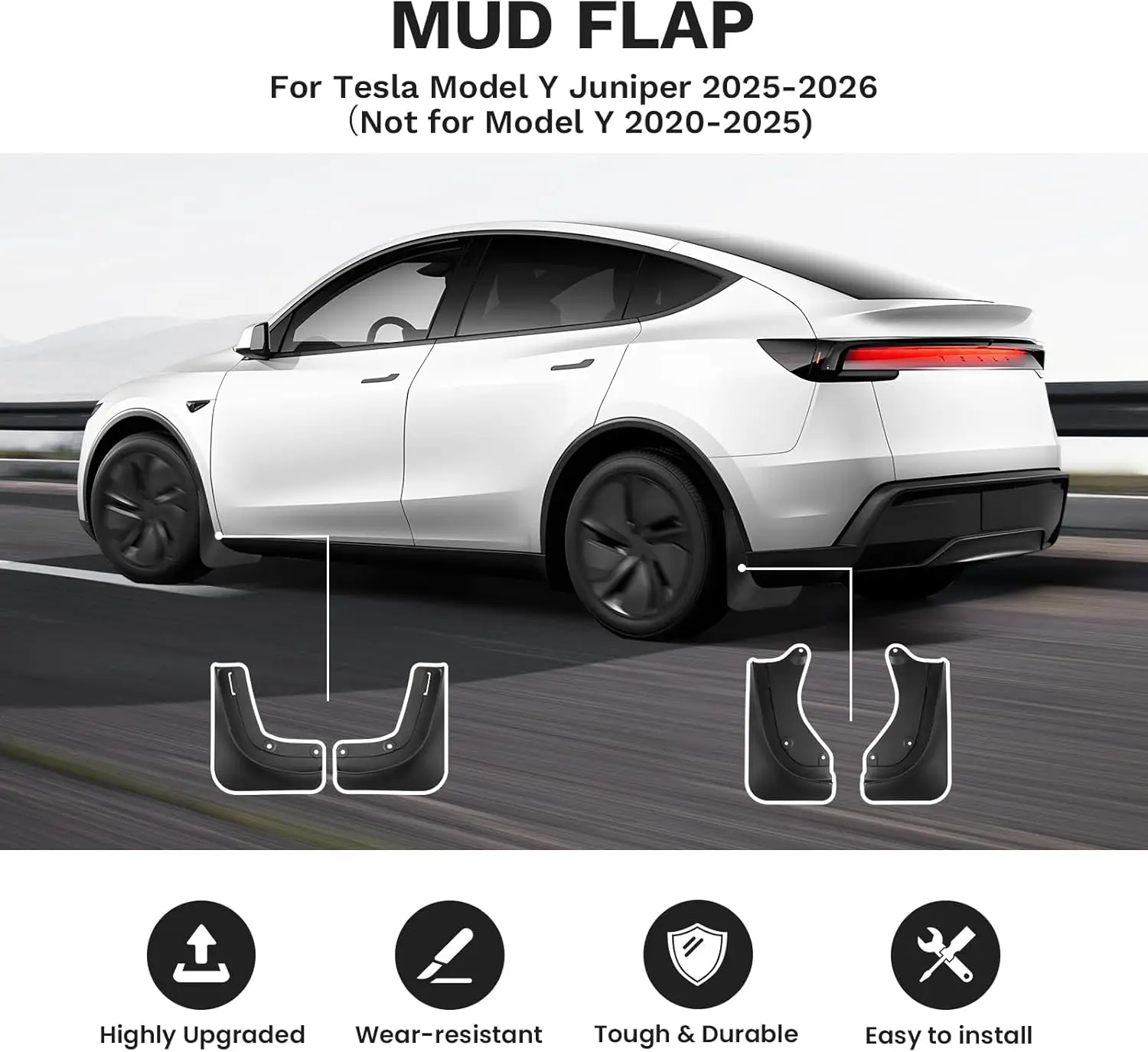 Model 3/Y 2025-2026 Auto-Schmutzfänger 4-teilig Reifenschutz Anti-Schnee Anti-Sand Spritzschutz Autozubehör – Detail 9