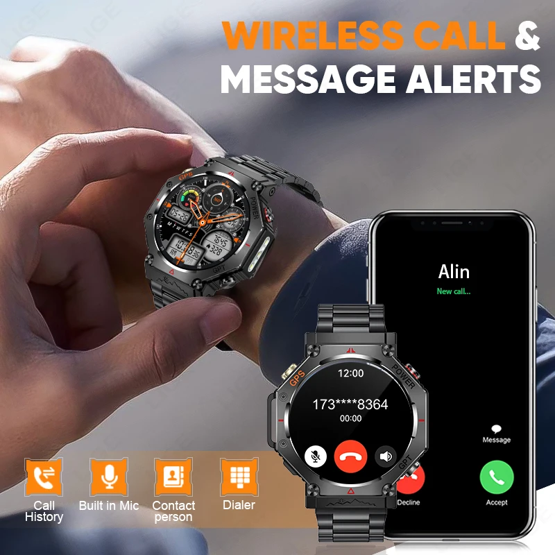 LIGE 2025 New For HUAWEI Xiaomi GPS Smartwatch Built-in GPS Compass Altitude Air Pressure BT Call 3ATM Waterproof Smart Watches