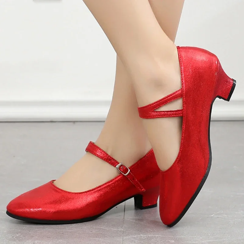Women's Professional Jazz Tango Shoes 3.5/5cm Champagne Color Soft Sole Dance Shoes Square Social Dancing Shoes Standard 3