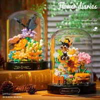 Bee Butterfly Flower Bonsai Building Blocks Insect Plant Potted Model Bricks With Dust Cover Desktop Deco DIY Toys Gift For Kids 1