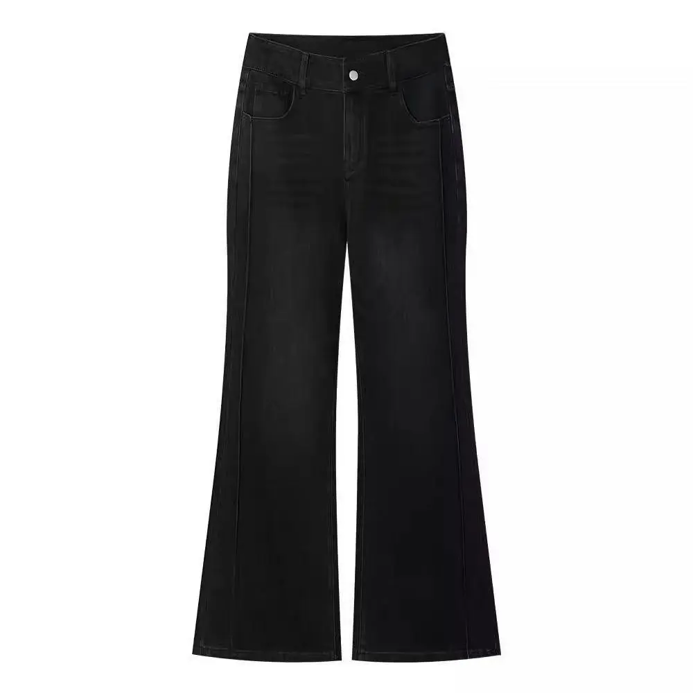 بنطلون جينز أسود فضفاض بتصميم Y2K، مغسول بأسلوب عتيق، كاجوال وبسيط، بخصر مرتفع، بلون موحد، بنمط الشارع والريترو.