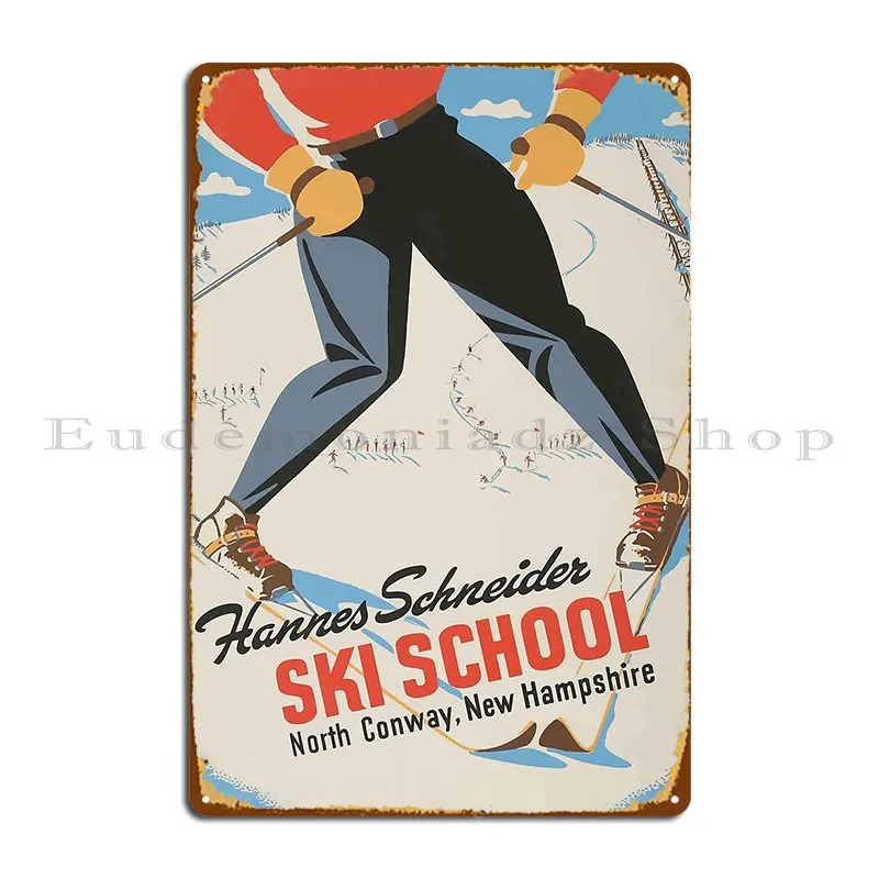 Vintage Hannes Schneider Ski School New Hampshire Metal Sign Designer Cinema Wall Decor Wall Decor Cinema Tin Sign Poster