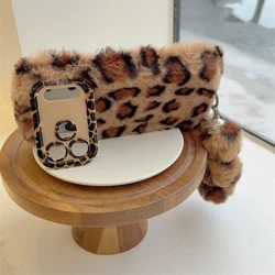 Chic Leopard Print Shockproof Furry Phone Case with Candy Colors - iPhone 15 Plus (Brown)