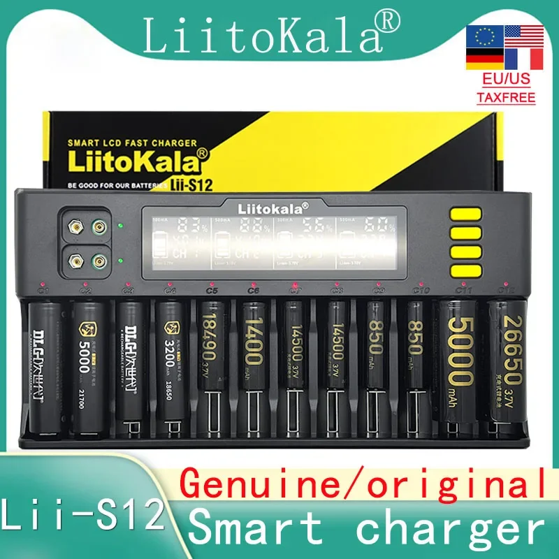 

LiitoKala Lii-S4 Lii-S6 Lii-S8 Lii-S12 Lii-PD4 Lii-PD2 LCD 3.7V/1.2V 18650/26650/16340/14500/18500 Battery Charger with screen