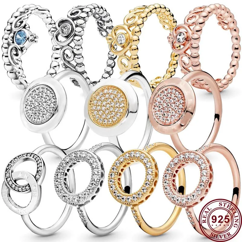 

Hot 925 Silver Logo Crown Retro Round Love Woman's Ring Suitable For Wedding Gift High Quality Diy Charm Fashion Jewelry