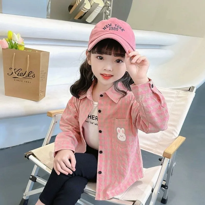 여아 체크 셔츠 가을 겨울 2025 신상 100% 면 캐주얼 오버사이즈 여아 아우터웨어