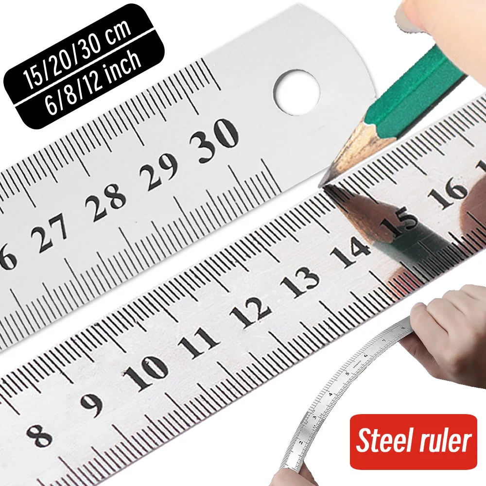 Stainless Steel Ruler 10P 15-30cm Double Sided Measuring Tool