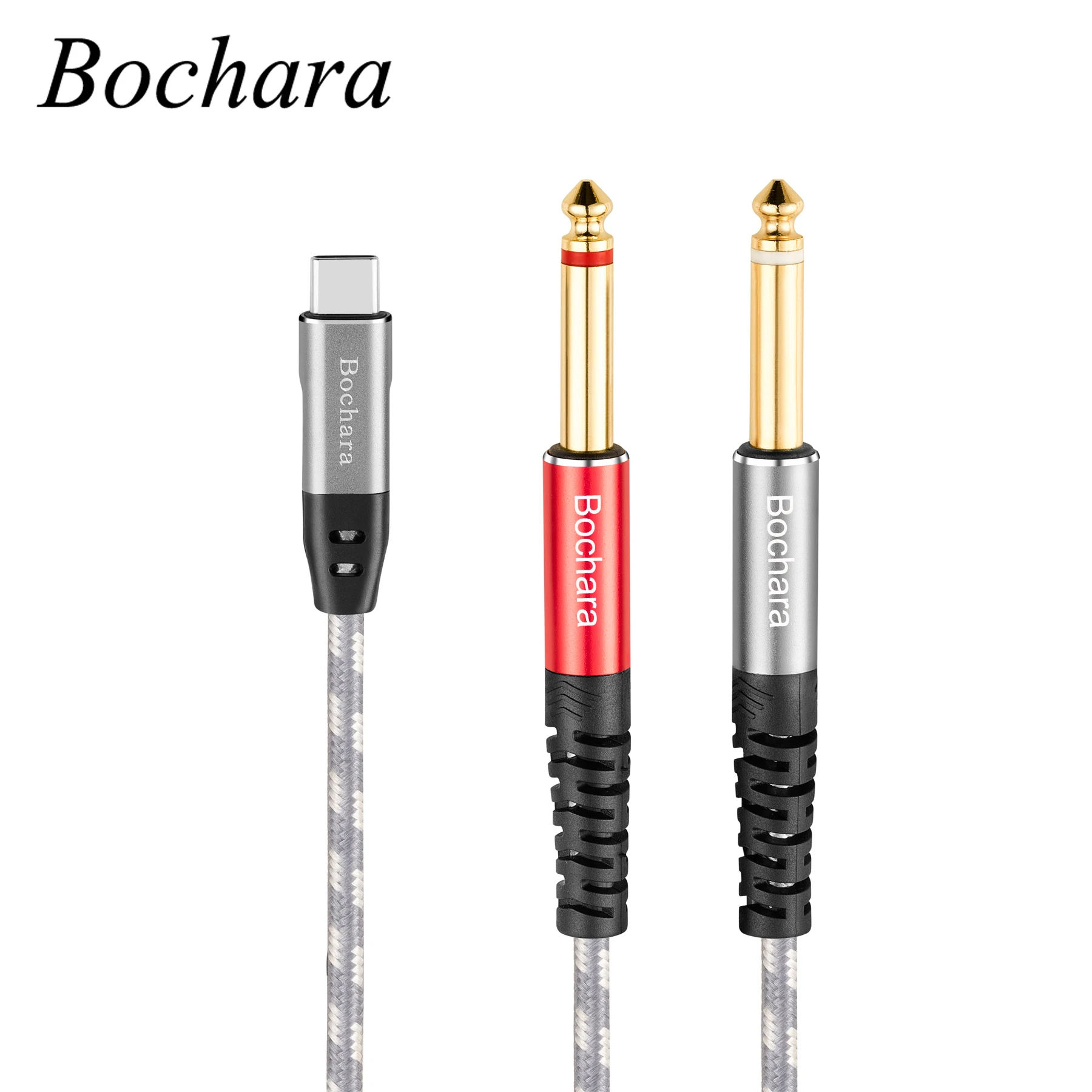 Braided Type C to Dual 6.35mm Audio Cable with Built-in DAC and Shielding
