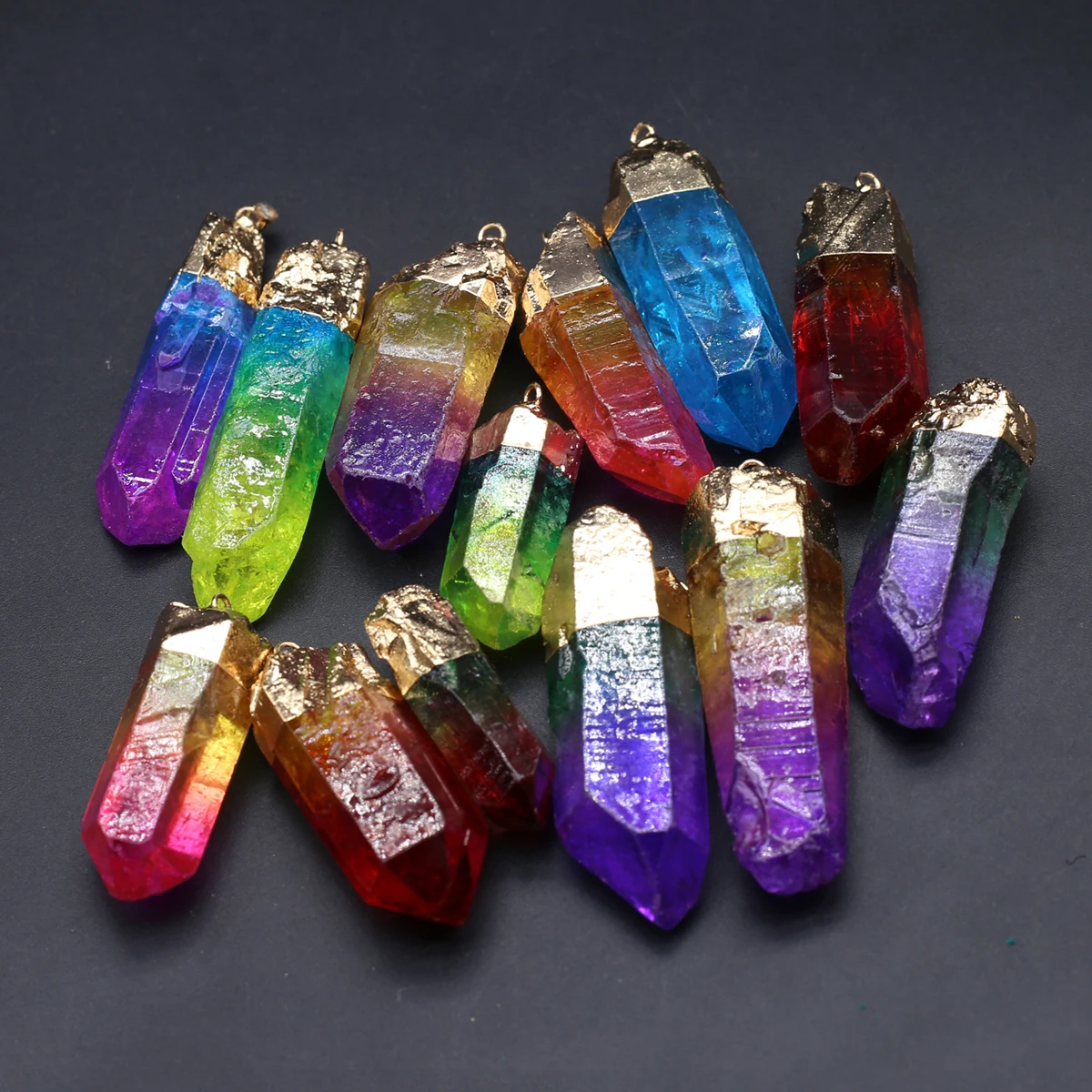 6PCS Colored Crystal Natural Semiprecious Stone Irregular Shape Crystal Column Pendant Charm Jewelry Accessories DIY Necklace