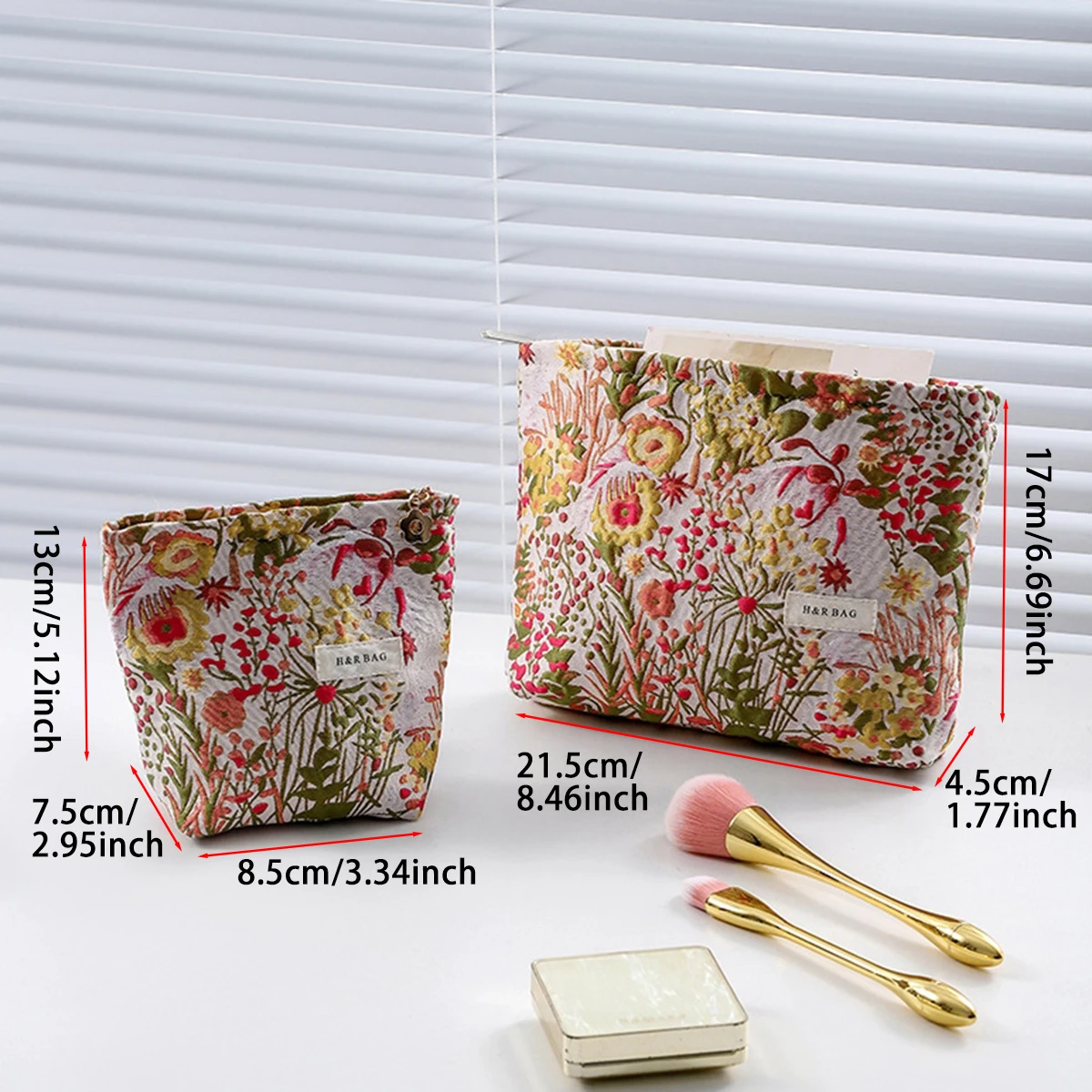 2 قطعة حقيبة مكياج جاكار زهرية كلاسيكية مع طباعة ع...
